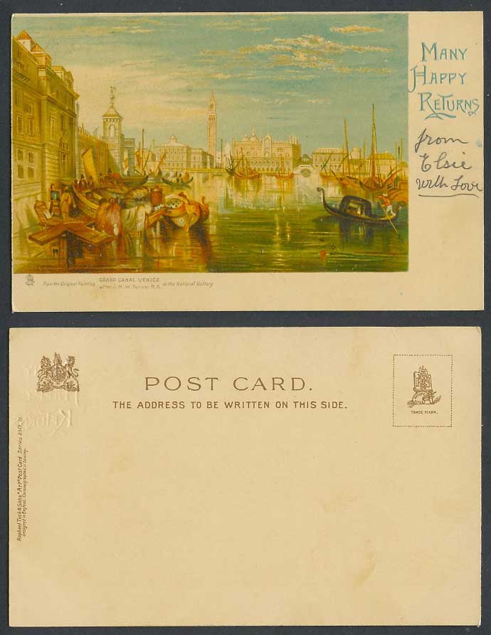 Italy Old Tuck's Postcard Grand Canal Venice Venezia, Boats Bridge J.M.W. Turner