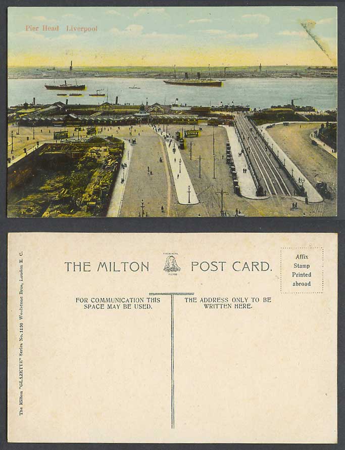 Liverpool, Pier Head, Street Scene TRAM Tramway Steamer Steam Ships Old Postcard