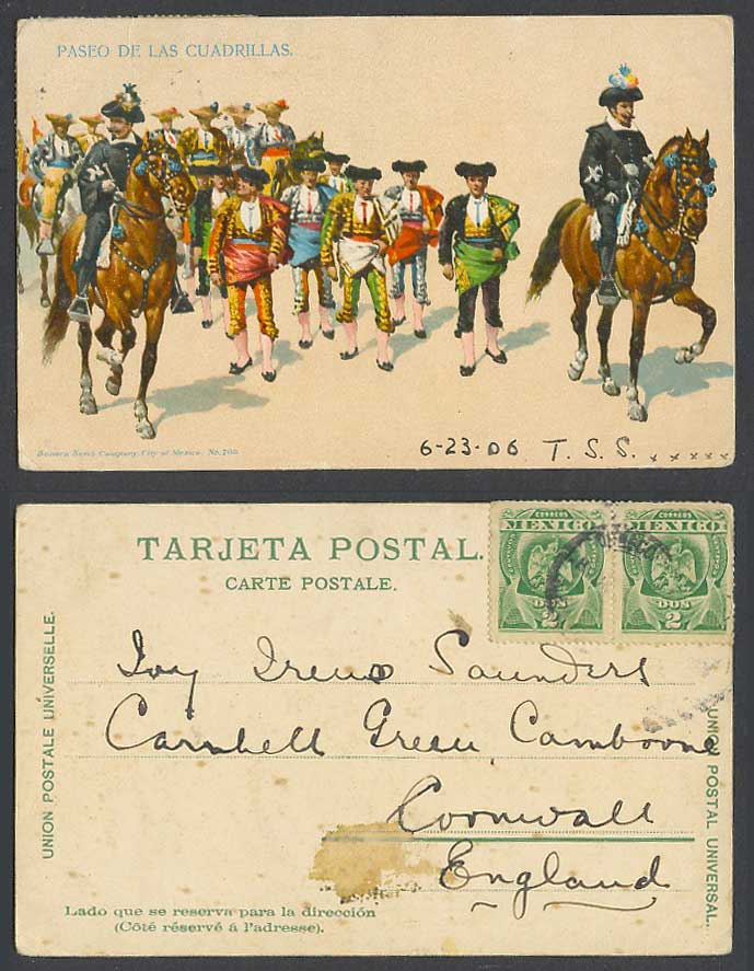 Mexico 1906 Old Colour Postcard Paseo de las Cuadrillas Horse Torero Bullfighter
