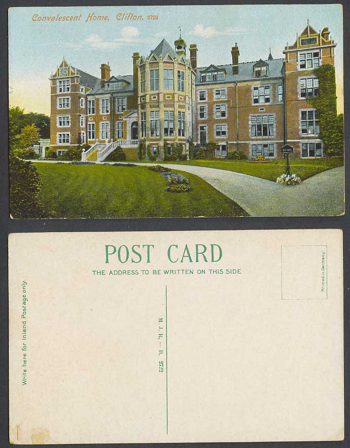 Clifton, Convalescent Home Bristol Old Colour Postcard Private Sign Garden Steps