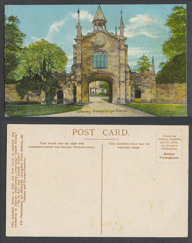 Bishopthorpe Palace Gateway Gate Clock Tower, York Yorkshire Old Colour Postcard
