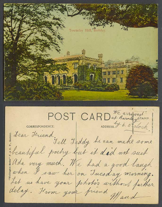 Burnley, Towneley Hall, Lancashire Old Colour Postcard Wellington Series F. & G.