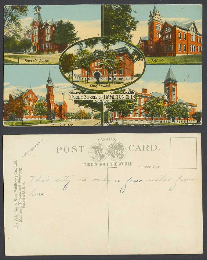 Canada Ontario Hamilton Public Schools, Queen Victoria Central, etc Old Postcard