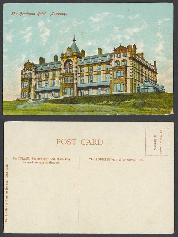 Newquay The Headland Hotel Old Hand Colour Postcard Empire Series London No. 262