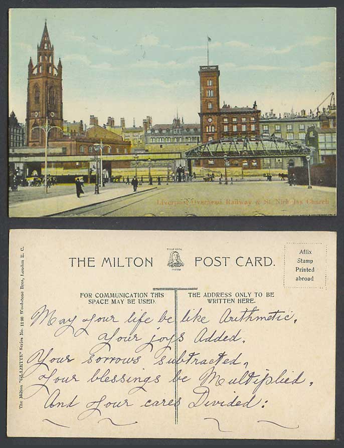 Liverpool Overhead Railway Bridge, St. Nicholas Church Street Scene Old Postcard