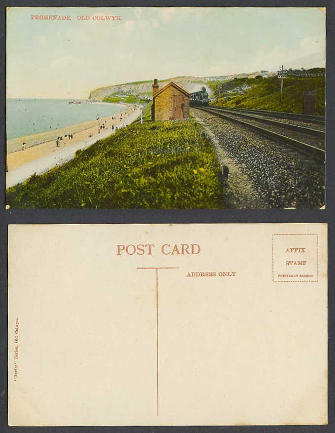 Old Colwyn Promenade Cliffs Locomotive Train Railway Beach Rail Vintage Postcard