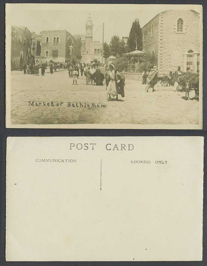 Palestine Old Real Photo Postcard Market of Bethlehem Bethleem Street View Tower
