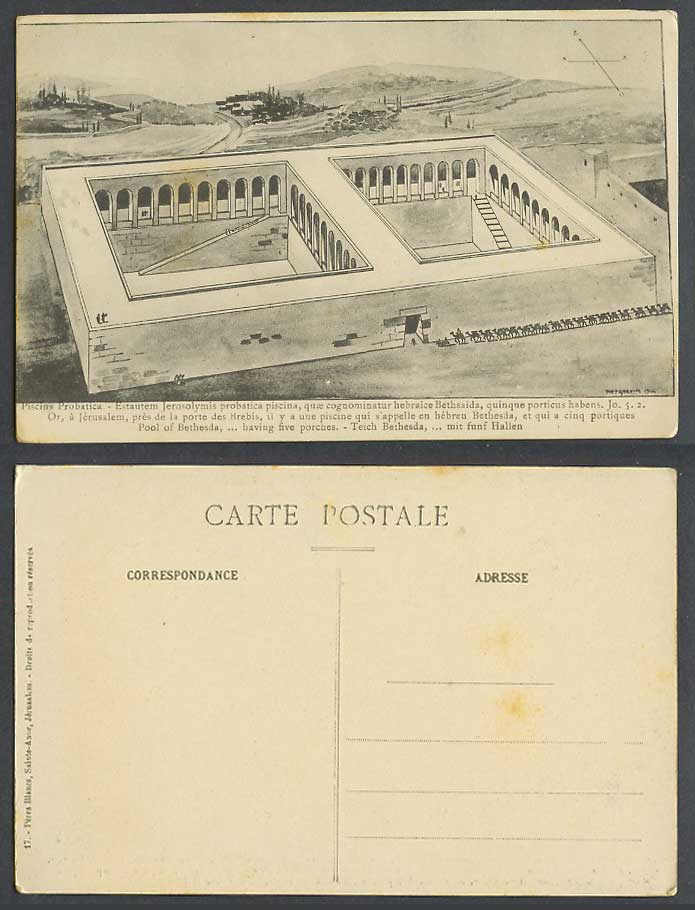 Palestine Old Postcard Jerusalem, Piscina Probatica, Pool of Bethesda, 5 Porches