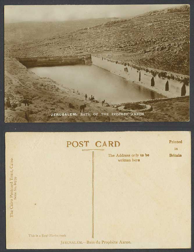 Palestine Old Real Photo Postcard Jerusalem, Bath of Prophet Aaron, Hills Israel