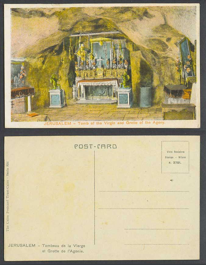 Palestine Old Postcard Jerusalem Tomb of Virgin, Grotte of Agony, Tombeau Vierge