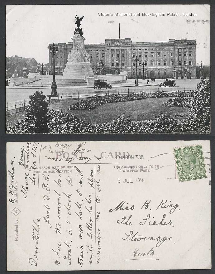 London 1917 Old Postcard Queen Victoria Memorial Buckingham Palace, Street Scene