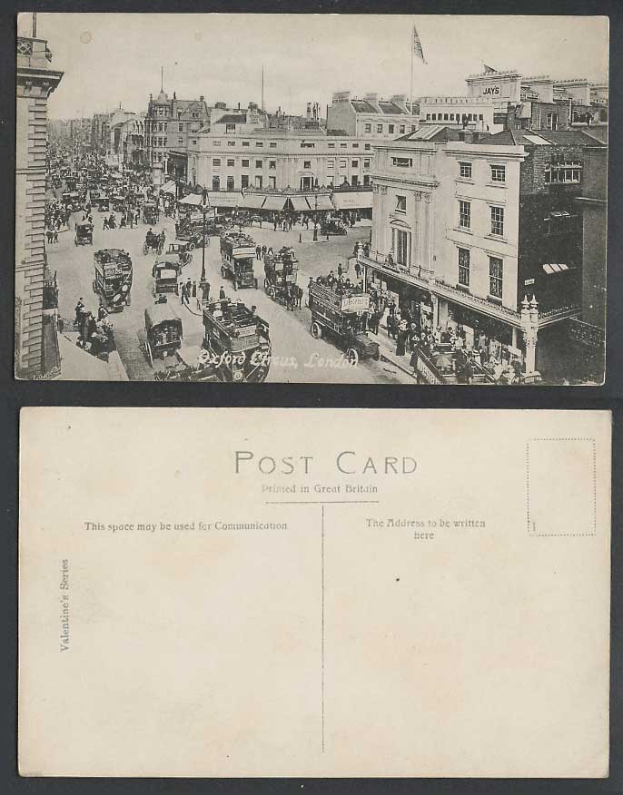 London Old Postcard Oxford Circus Street Scene Jay's Dewars Horse Cart Motor Car