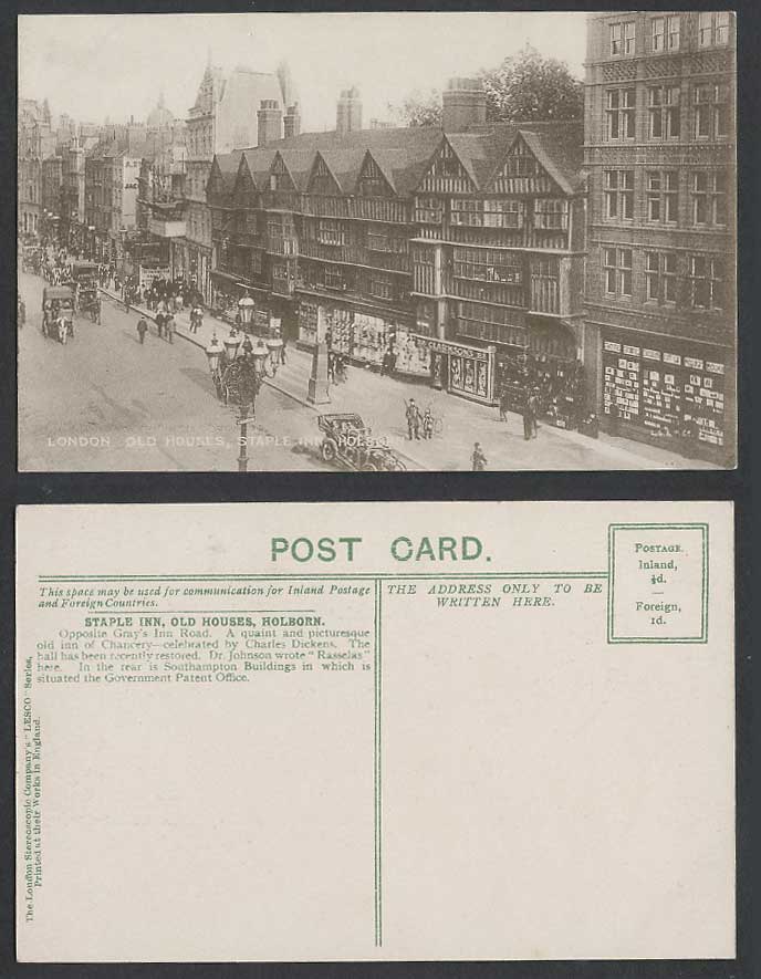 London, Staple Inn Holborn Old Houses Street Scene Shops Shopfronts Old Postcard