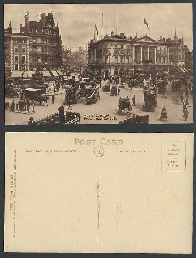 London Pavilion, Piccadilly Circus, Street, Horse Cart, Eros Statue Old Postcard