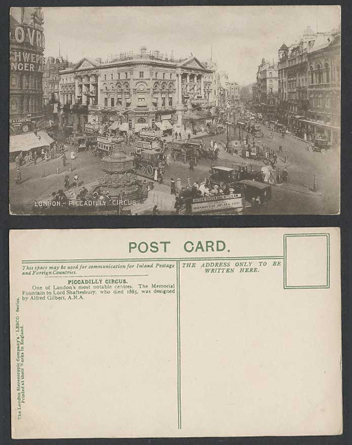 London Old Postcard Piccadilly Circus Eros Memorial Fountain to Lord Shaftesbury
