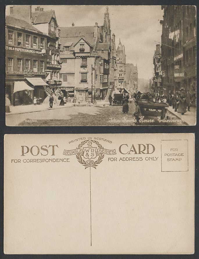 Edinburgh John Knox's House Old Postcard Street Scene, Oils Paperhangings Colour