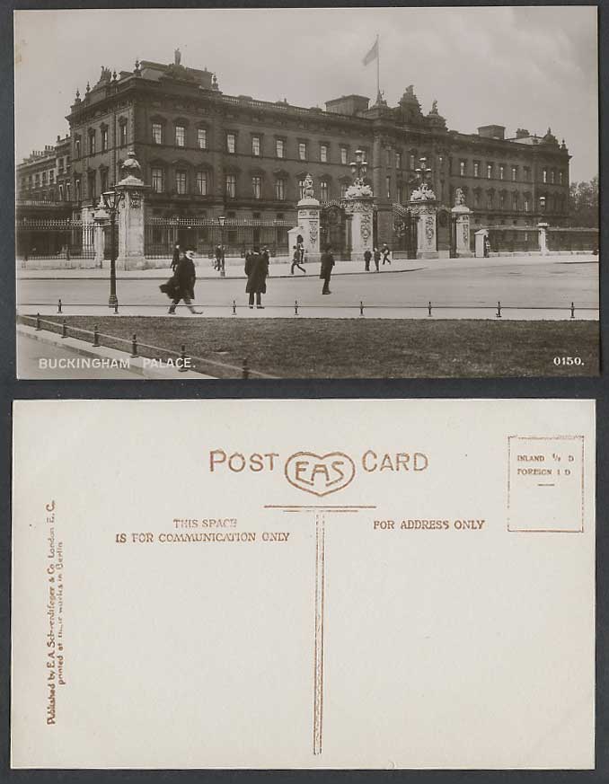 London Old Real Photo Postcard Buckingham Palace Entrance Gate Flag Street Scene