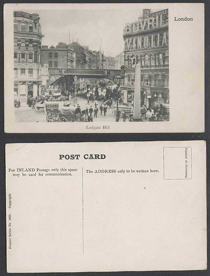 London Old Postcard Ludgate Hill Bridge Street Scene Isle of Man Legs Horse Cart