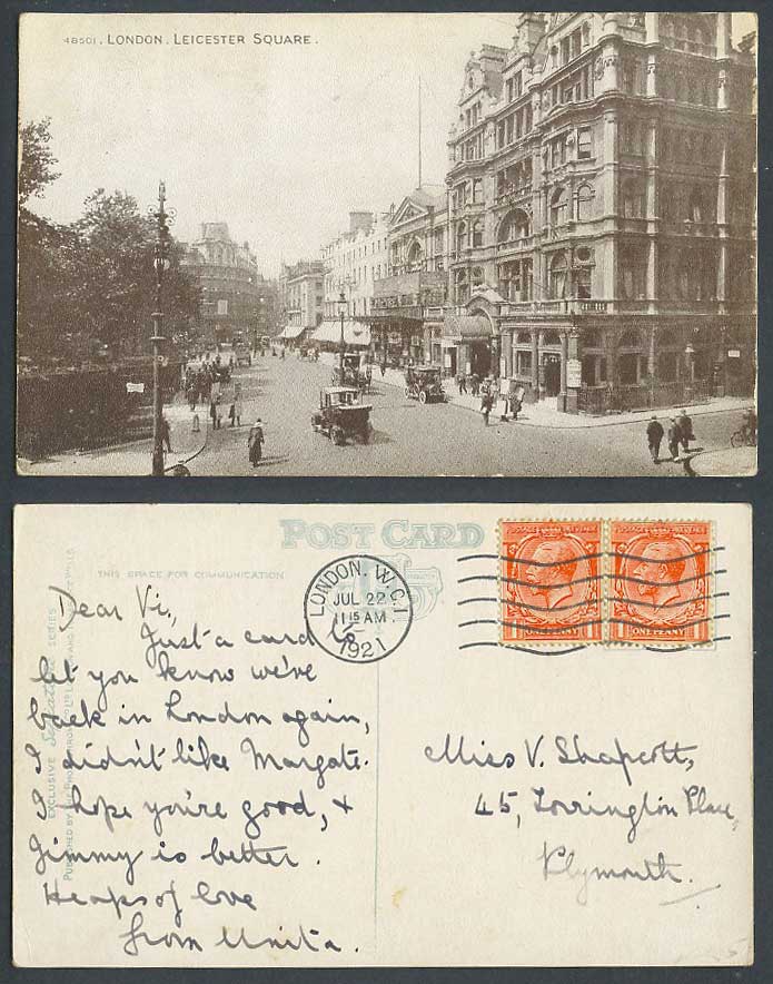 London 1921 Old Postcard Leicester Square Empire Theatre Street Scene Motor Cars