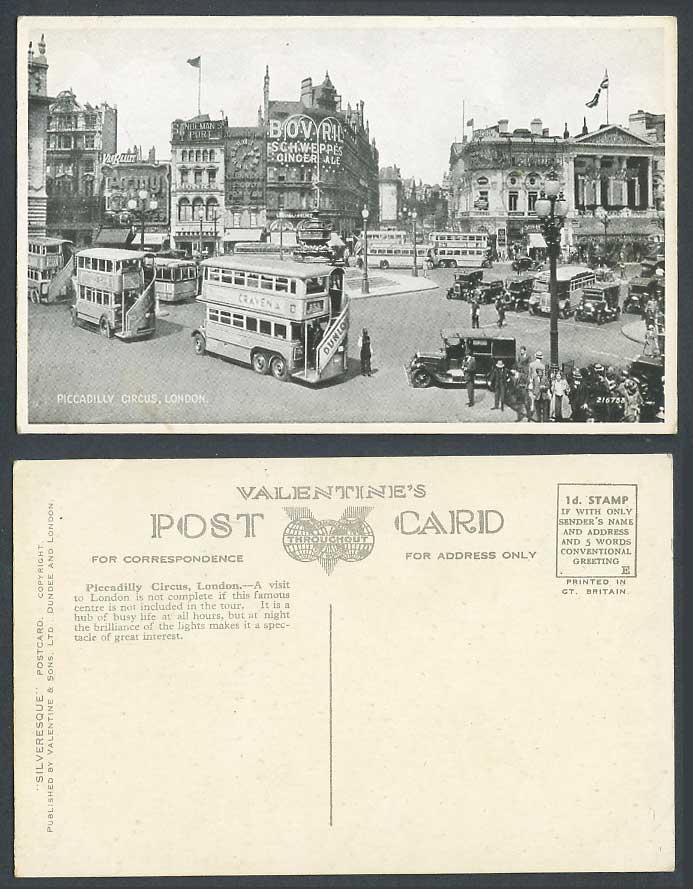 London Old Postcard Piccadilly Circus Street Scene Vintage Buses Cars Bovril Ads