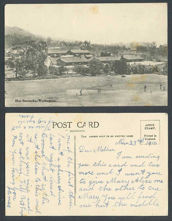 India 1916 Old Postcard Wellington Hut Barracks Military Barrack Cricket Players
