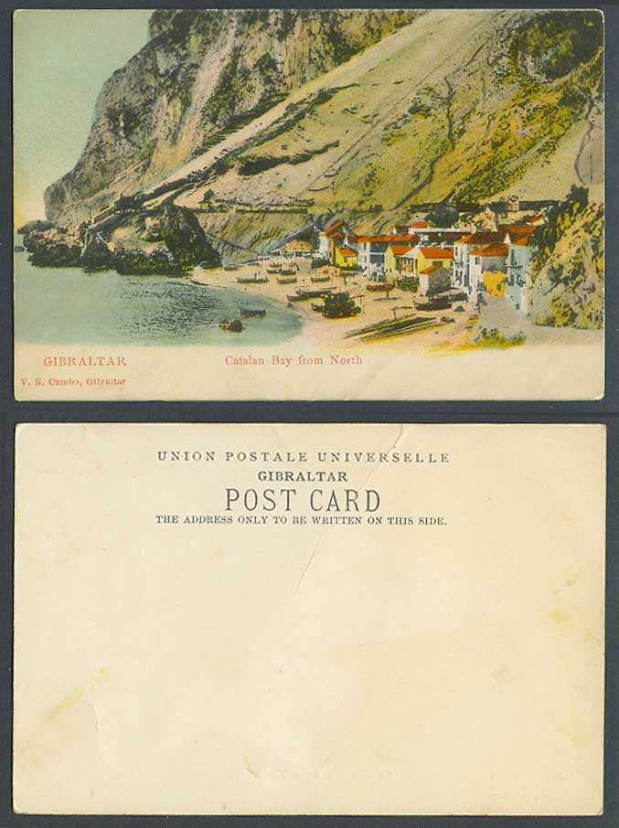 Gibraltar Old Colour UB Postcard Catalan Bay from North, Beach Boats Village VBC
