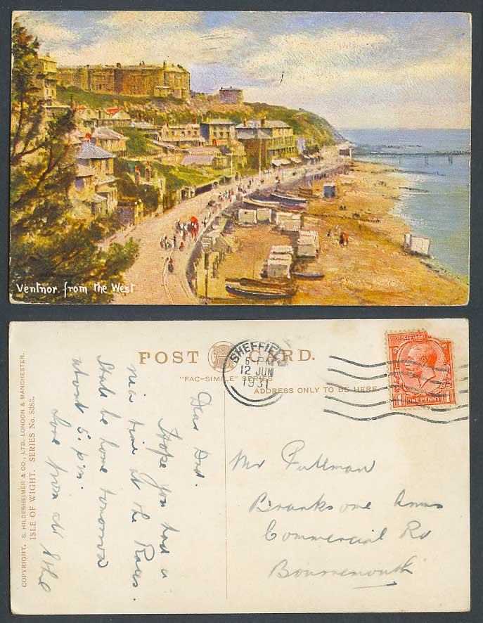 Isle of Wight Ventnor form West 1931 Old ART Postcard Beach Boat Street Panorama
