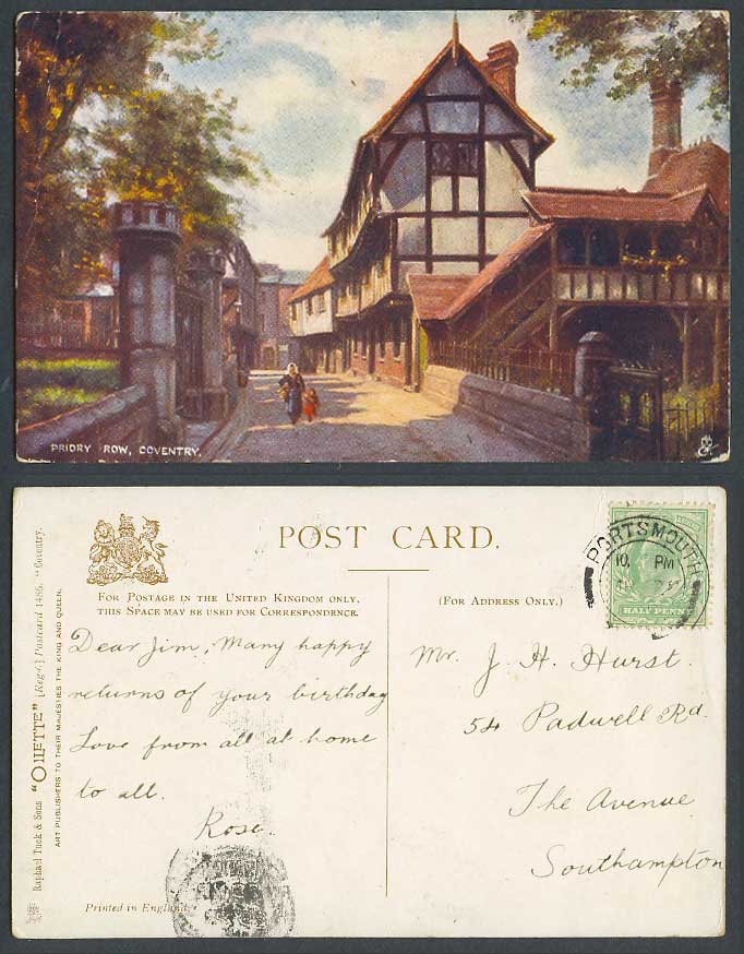 Coventry, Priory Row, Street Scene 1908 Old Postcard Tuck's Oilette Artist Drawn