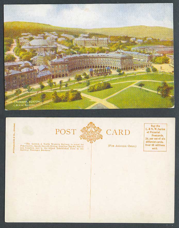 Buxton The Crescent Streets Panorama L. & N.W. Railway Artist Drawn Old Postcard