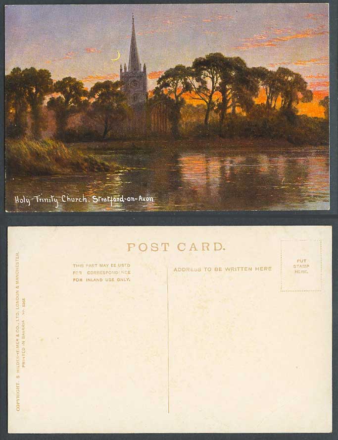 Stratford-on-Avon Holy Trinity Church Moon R. Gallon Artist Signed Old Postcard