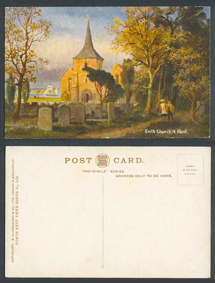 Erith Church North N. Kent Churchyard Boats R. Gallon Artist Signed Old Postcard
