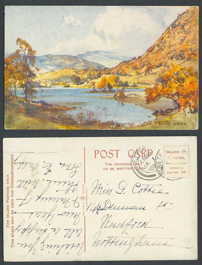 Rydal Water, Hills Panorama Lake District Cumbria 1907 Old Postcard Artist Drawn