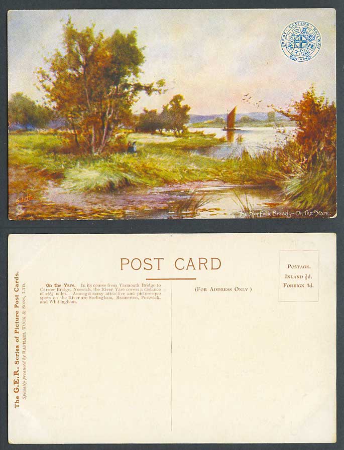 Norfolk Broads On The Yare, River Boat Great Eastern Railway Old Tuck's Postcard