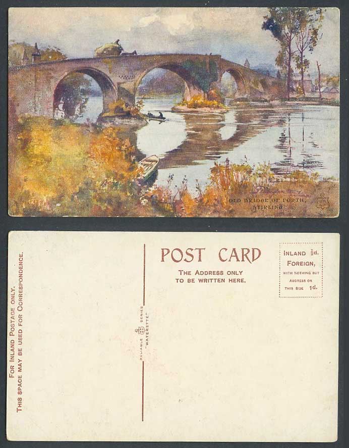 Stirling, Old Bridge of Forth, River Scene, Boats Stirlingshire Art Old Postcard