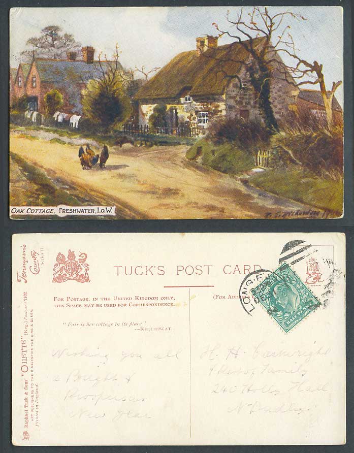 Isle of Wight 1904 Old Tuck's Postcard Oak Cottage Freshwater, Tennyson's County