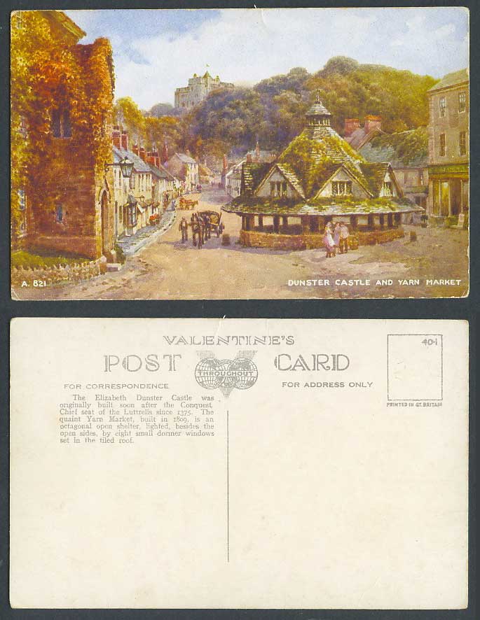 Elizabeth Dunster Castle & Yarn Market Street Somerset Artist Drawn Old Postcard