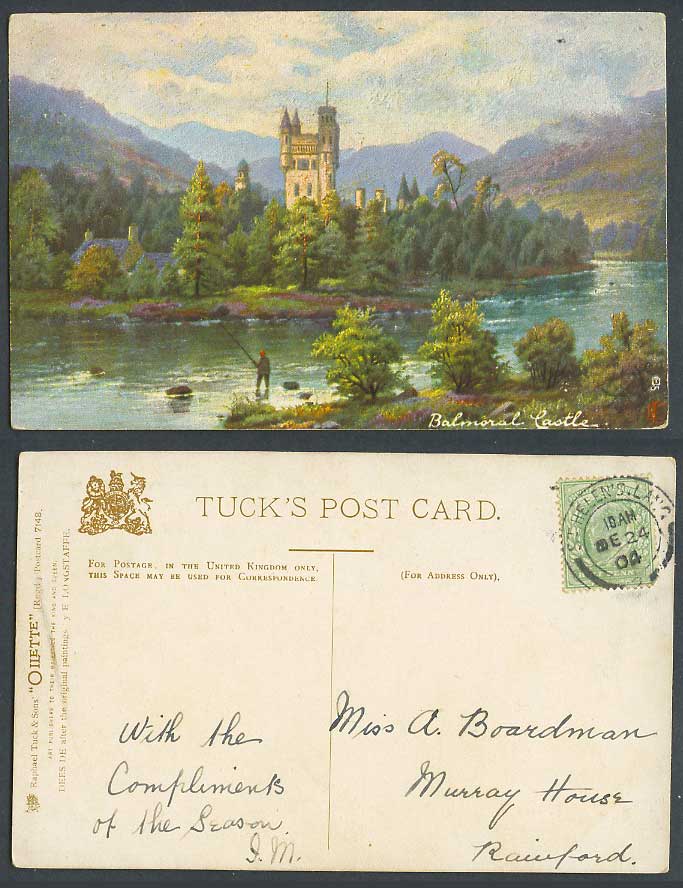 Balmoral Castle, DEES DE, E. Longstaffe 1904 Old Tuck's Postcard Fishing Angling