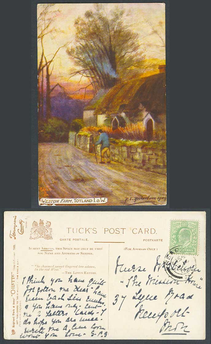 Isle of Wight 1906 Old Tuck's Postcard Weston Farm Totland Tennyson's County ART
