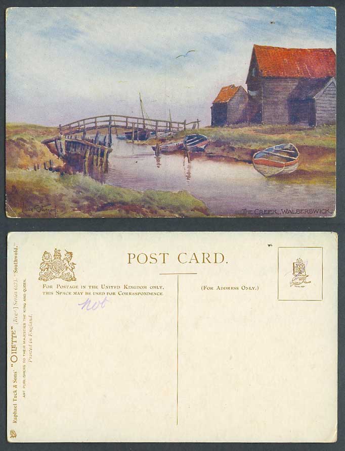 Walberswick The Creek Bridge Boats Artist Signed L.S Old Tuck's Oilette Postcard