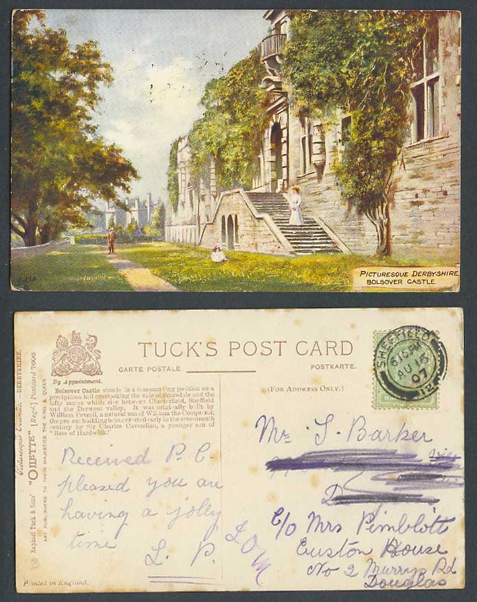 Bolsover Castle Picturesque Derbyshire 1907 Old ART Postcard Tuck's Oilette 7606