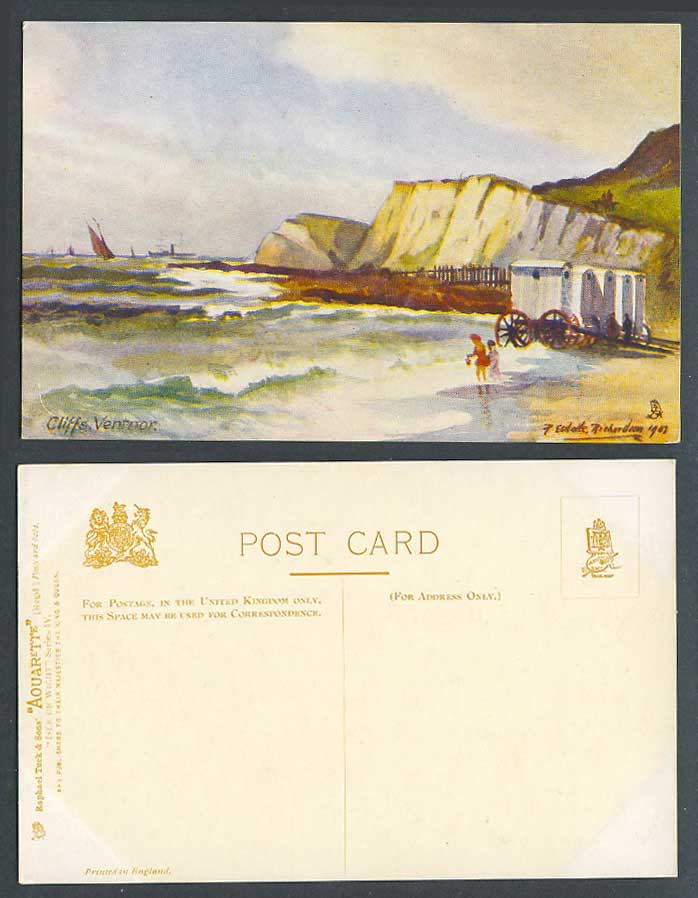 Isle of Wight Old Postcard Cliffs Ventnor Bathing Machines R. Esdaile Richardson