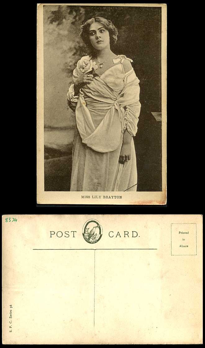 Edwardian Actress MISS LILY BRAYTON Necklace Dress Old Real Photo Postcard S.P.C