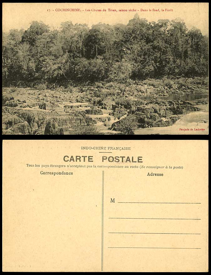 Indo-China Old Postcard Cochinchine Les Chutes de Trian Falls Dry Season Forest