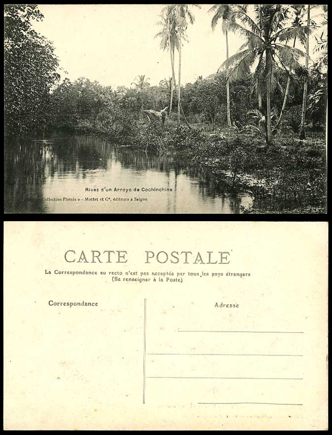 Indo-China Old Postcard Rives d'un Arroyo de Cochinchine, River Scene Palm Trees