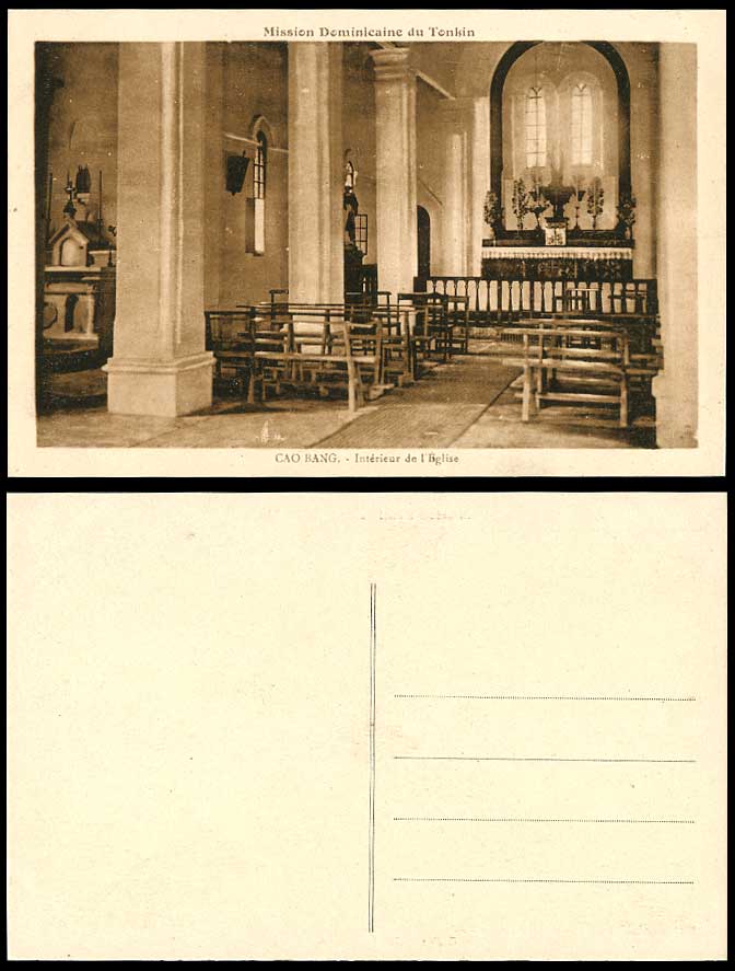 Indo-China Old Postcard Cao Bang Interior of Church, Mission Dominicaine Tonkin