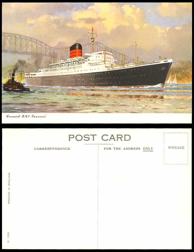 Cunard R.M.S. Saxonia Steam Ship Steamer Bridge Old Postcard by GE Turner Artist