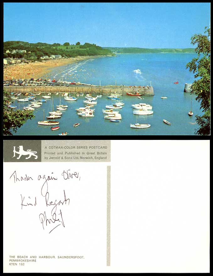 Saundersfoot Beach Harbour Boats Yachts Pier Jetty Pembrokeshire Colour Postcard