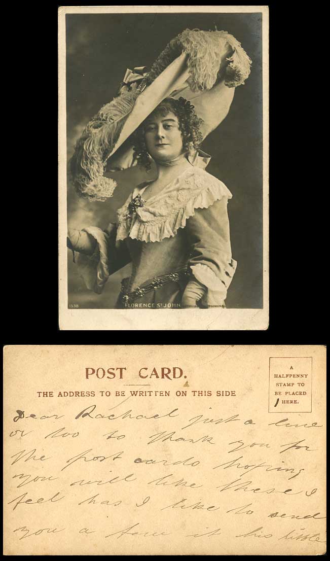 English Actress Miss Florence St. John Singer Opera Old Real Photo U.B. Postcard