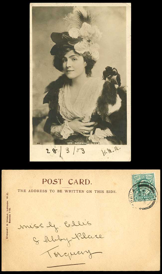 Edwardian Actress Mrs. BROWN POTTER 1903 Old Real Photo Postcard Stewart & Woolf