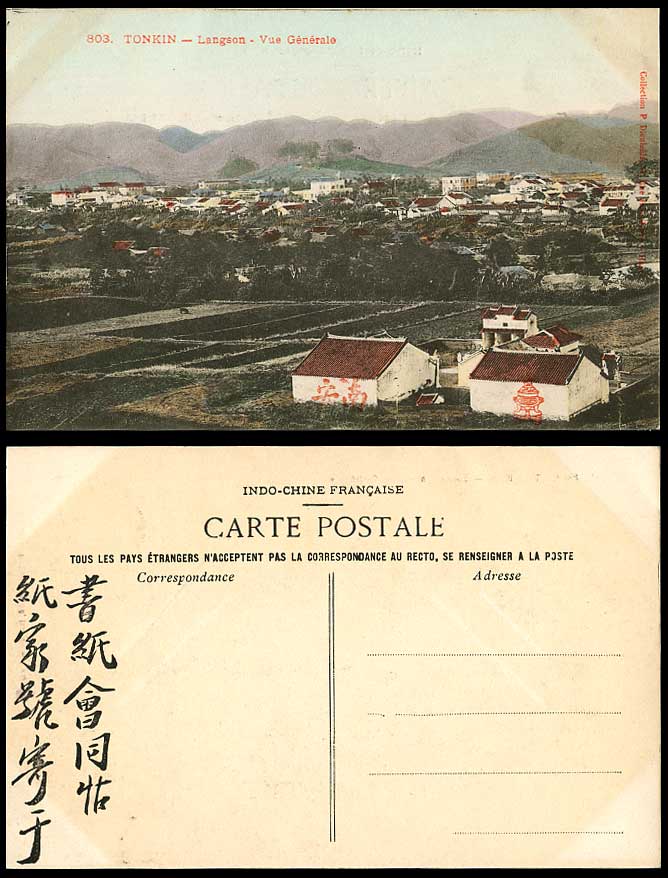Indo-China Old Hand Tinted Postcard Tonkin LANGSON Vue Generale General View Mts